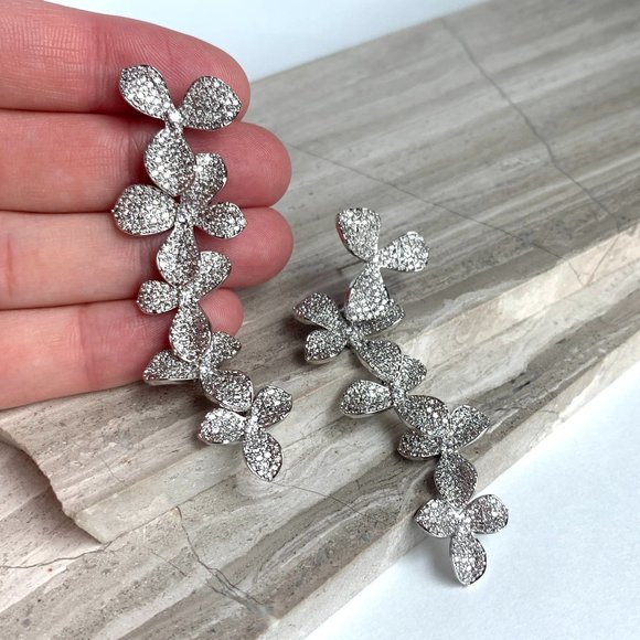 NEW ~ Anthropologie Shashi Cascading Pave Crystal Flower "Liz" Drop Earrings - Picture 12 of 12
